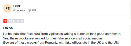 Viplikes users reviews - Fake Trustpilot reviews and fake offices in UK and US