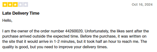 Famity user rating Late Delivery time